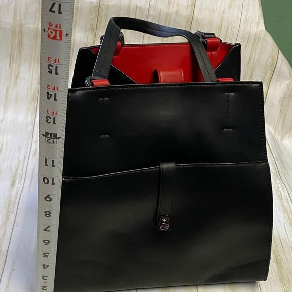 Steve Madden Black Tote with Red Accents - Picture 7 of 10